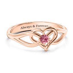 Everlasting Elegance Interwoven Heart Ring in 10K Solid Rose Gold with Red Premium Zirconia, Amethyst Premium Zirconia, and Amethyst