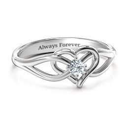 Everlasting Elegance Interwoven Heart Ring in 925 Sterling Silver with Diamond, Amethyst Premium Zirconia, Red Premium Zirconia, and Amethyst