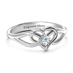Everlasting Elegance Interwoven Heart Ring in 925 Sterling Silver with Cubic Zirconia, Amethyst Premium Zirconia, Red Premium Zirconia, and Amethyst