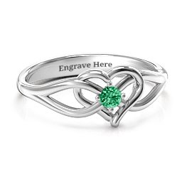 Everlasting Elegance Interwoven Heart Ring in 925 Sterling Silver with Emerald, Amethyst Premium Zirconia, Red Premium Zirconia, and Amethyst