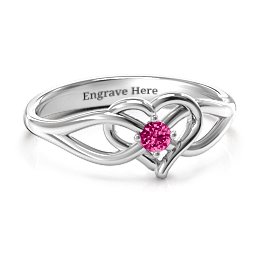 Everlasting Elegance Interwoven Heart Ring in 925 Sterling Silver with Ruby, Amethyst Premium Zirconia, Red Premium Zirconia, and Amethyst