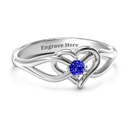 Everlasting Elegance Interwoven Heart Ring in 925 Sterling Silver with Blue Sapphire, Amethyst Premium Zirconia, Red Premium Zirconia, and Amethyst