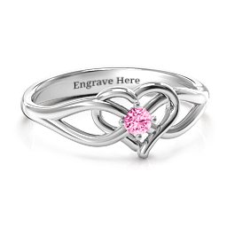 Everlasting Elegance Interwoven Heart Ring in 925 Sterling Silver with Pink Tourmaline, Amethyst Premium Zirconia, Red Premium Zirconia, and Amethyst