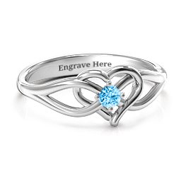 Everlasting Elegance Interwoven Heart Ring in 925 Sterling Silver with Blue Topaz, Amethyst Premium Zirconia, Red Premium Zirconia, and Amethyst