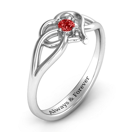 Everlasting Elegance Interwoven Heart Ring – Sterling Silver with Garnet