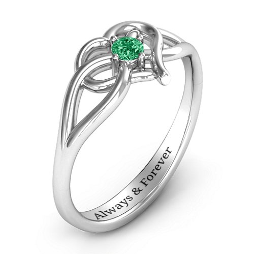 Everlasting Elegance Interwoven Heart Ring – Sterling Silver with Emerald