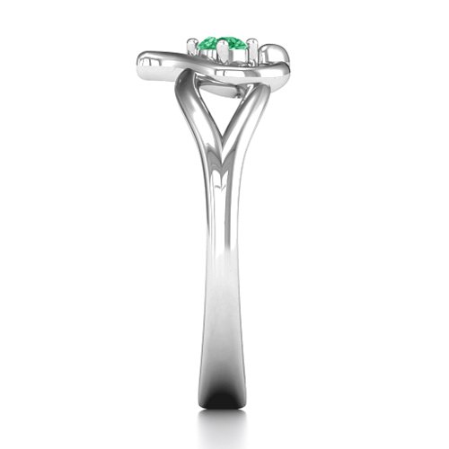 Everlasting Elegance Interwoven Heart Ring – Sterling Silver with Emerald