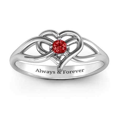 Everlasting Elegance Interwoven Heart Ring – Sterling Silver with Garnet