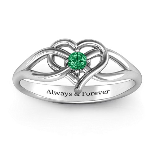 Everlasting Elegance Interwoven Heart Ring – Sterling Silver with Emerald