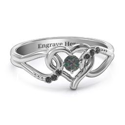 You Have My Heart Ring with Accents in 925 Sterling Silver with Alexandrite and Black Premium Zirconia