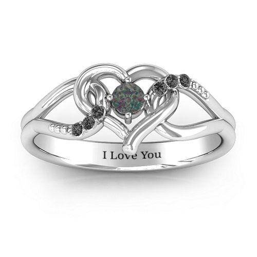 You Have My Heart Ring with Accents – Sterling Silver with Alexandrite and Black Premium Zirconia