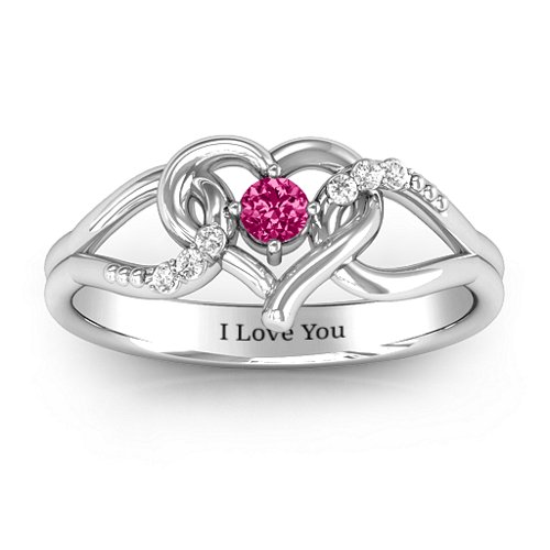 You Have My Heart Ring with Accents – Sterling Silver with Ruby and White Premium Zirconia