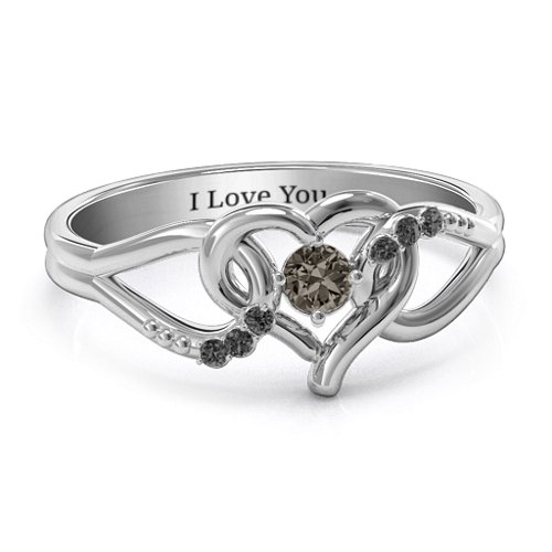 You Have My Heart Ring with Accents – Sterling Silver with Smokey Quartz and Black Premium Zirconia