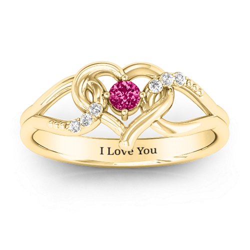 You Have My Heart Ring with Accents – 10K Yellow Gold with Ruby and White Premium Zirconia