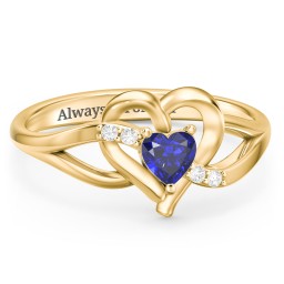 Infinity and Heart Birthstone Ring with Accents in 18K Gold Plated Silver with Blue Sapphire and White Premium Zirconia
