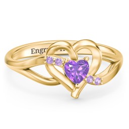 Infinity and Heart Birthstone Ring with Accents in 18K Gold Plated Silver with Amethyst and Amethyst Premium Zirconia