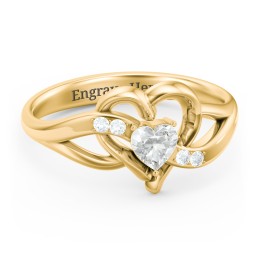 Infinity and Heart Birthstone Ring with Accents in 10K Solid Yellow Gold with Cubic Zirconia and White Premium Zirconia
