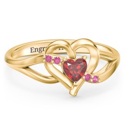 Infinity and Heart Birthstone Ring with Accents in 18K Gold Plated Silver