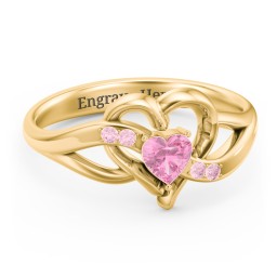 Infinity and Heart Birthstone Ring with Accents in 18K Gold Plated Silver