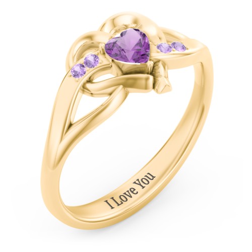 Infinity and Heart Birthstone Ring with Accents – 18K Gold Plated Silver with Amethyst and Amethyst Premium Zirconia