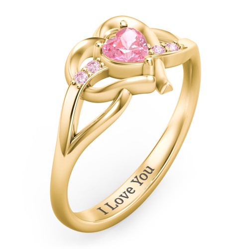 Infinity and Heart Birthstone Ring with Accents – 18K Gold Plated Silver with Pink Tourmaline and Fancy Pink Premium Zirconia