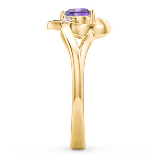 Infinity and Heart Birthstone Ring with Accents – 18K Gold Plated Silver with Amethyst and Amethyst Premium Zirconia