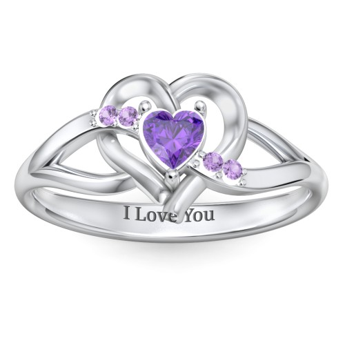 Infinity and Heart Birthstone Ring with Accents