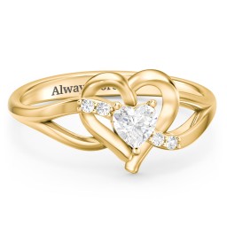 Infinity and Heart Birthstone Ring with Accents in 18K Gold Plated Silver with Diamond