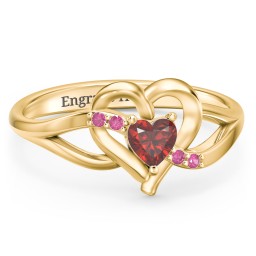 Infinity and Heart Birthstone Ring with Accents in 18K Gold Plated Silver with Garnet and Red Premium Zirconia