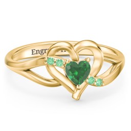 Infinity and Heart Birthstone Ring with Accents in 18K Gold Plated Silver with Emerald and Green Premium Zirconia