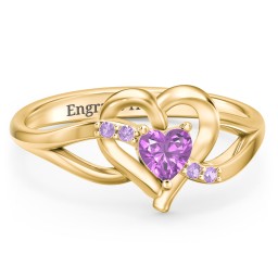 Infinity and Heart Birthstone Ring with Accents in 18K Gold Plated Silver with Amethyst and Amethyst Premium Zirconia