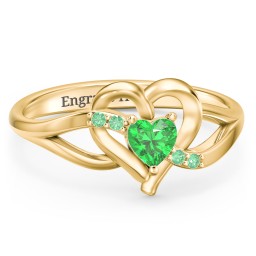 Infinity and Heart Birthstone Ring with Accents in 18K Gold Plated Silver with Emerald and Green Premium Zirconia