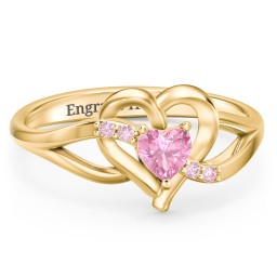 Infinity and Heart Birthstone Ring with Accents in 18K Gold Plated Silver with Pink Tourmaline and Fancy Pink Premium Zirconia