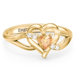 Infinity and Heart Birthstone Ring with Accents in 18K Gold Plated Silver with Citrine and White Premium Zirconia