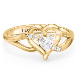 Infinity and Heart Birthstone Ring with Accents in 18K Gold Plated Silver with Lab Diamond and Diamond