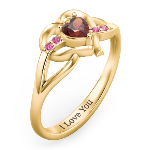 Infinity and Heart Birthstone Ring with Accents – 18K Gold Plated Silver with Garnet and Red Premium Zirconia