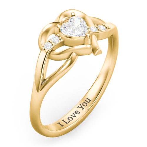 Infinity and Heart Birthstone Ring with Accents – 18K Gold Plated Silver with Lab Diamond and Diamond