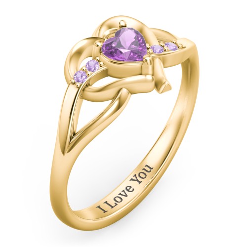 Infinity and Heart Birthstone Ring with Accents – 18K Gold Plated Silver with Amethyst and Amethyst Premium Zirconia