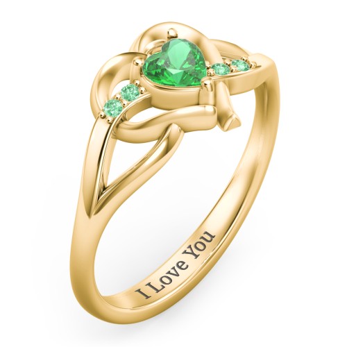Infinity and Heart Birthstone Ring with Accents – 18K Gold Plated Silver with Emerald and Green Premium Zirconia