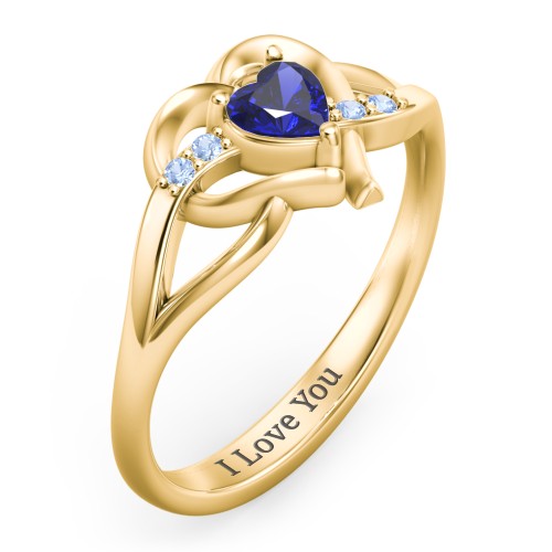 Infinity and Heart Birthstone Ring with Accents – 18K Gold Plated Silver with Blue Sapphire and Fancy Blue Premium Zirconia