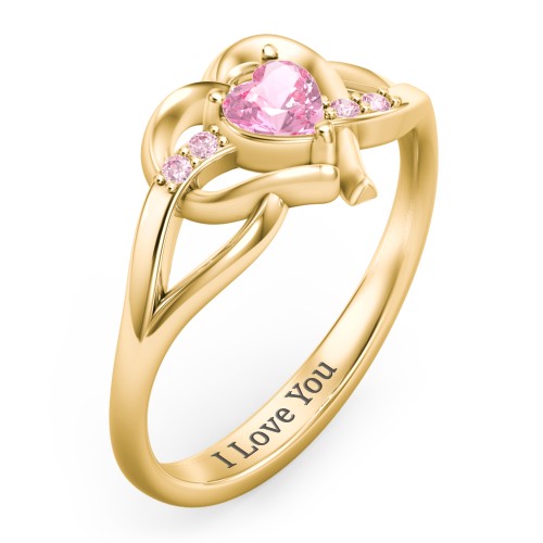 Infinity and Heart Birthstone Ring with Accents – 18K Gold Plated Silver with Pink Tourmaline and Fancy Pink Premium Zirconia