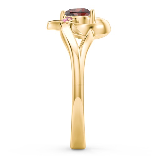Infinity and Heart Birthstone Ring with Accents – 18K Gold Plated Silver with Garnet and Red Premium Zirconia