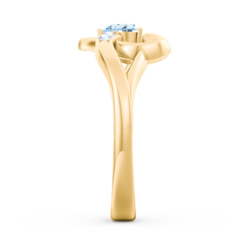 Infinity and Heart Birthstone Ring with Accents – 18K Gold Plated Silver with Aquamarine and Fancy Blue Premium Zirconia
