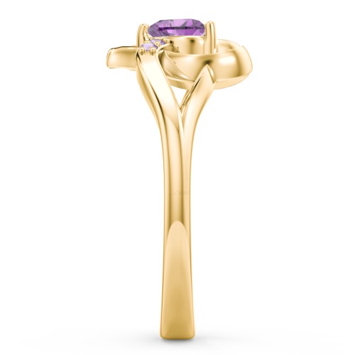 Infinity and Heart Birthstone Ring with Accents – 18K Gold Plated Silver with Amethyst and Amethyst Premium Zirconia
