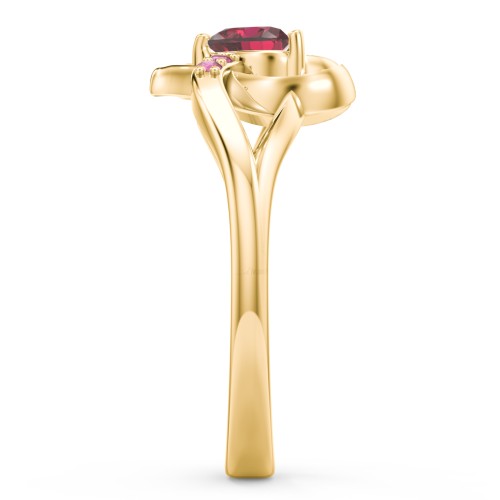 Infinity and Heart Birthstone Ring with Accents – 18K Gold Plated Silver with Ruby and Red Premium Zirconia