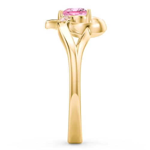 Infinity and Heart Birthstone Ring with Accents – 18K Gold Plated Silver with Pink Tourmaline and Fancy Pink Premium Zirconia