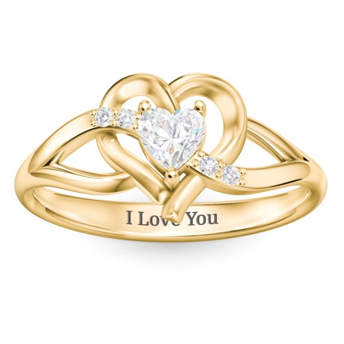 Infinity and Heart Birthstone Ring with Accents – 18K Gold Plated Silver with Lab Diamond and Diamond