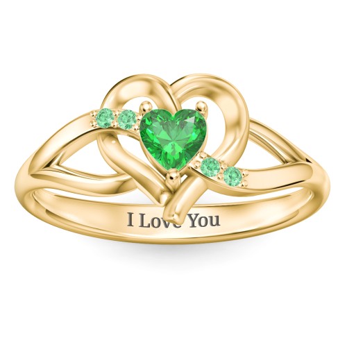 Infinity and Heart Birthstone Ring with Accents – 18K Gold Plated Silver with Emerald and Green Premium Zirconia