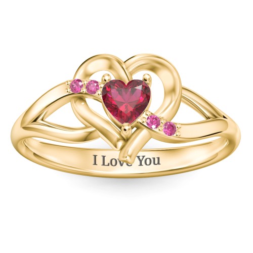 Infinity and Heart Birthstone Ring with Accents – 18K Gold Plated Silver with Ruby and Red Premium Zirconia