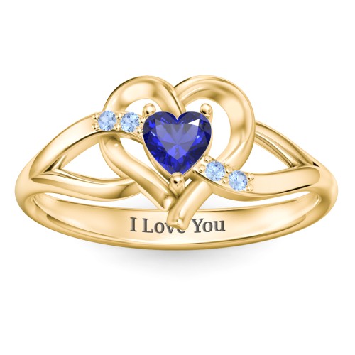 Infinity and Heart Birthstone Ring with Accents – 18K Gold Plated Silver with Blue Sapphire and Fancy Blue Premium Zirconia